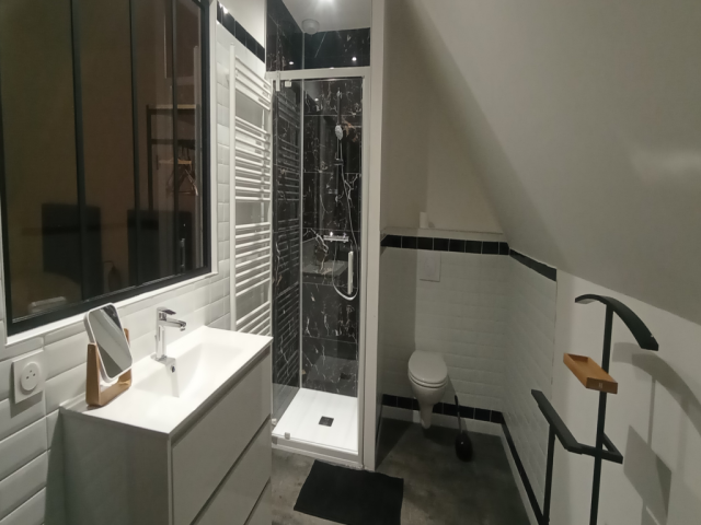 salle d'eau privative de la chambre avec 3 lits simples